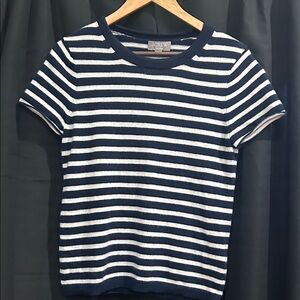 J. Crew Navy and Cream Striped Cashmere Tee Luxurious